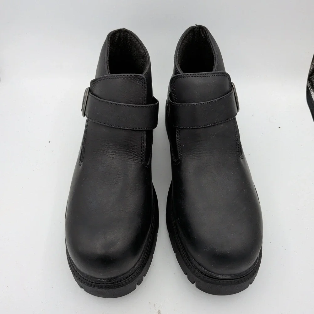 Skechers Y2K Platform Boots Mens 13 Black Leather Monk Strap Buckle Lug Sole